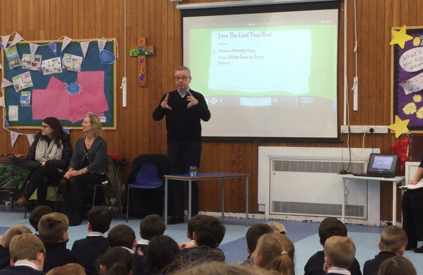 Pictured, Michael at Bisley C of E Primary School