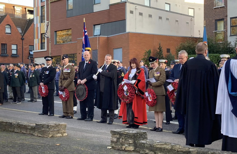 Pictured, the Remembrance Sunday parade in Camberley