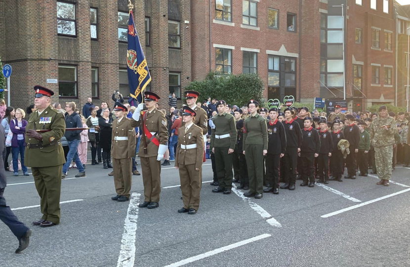 Pictured, the Remembrance Sunday parade in Camberley