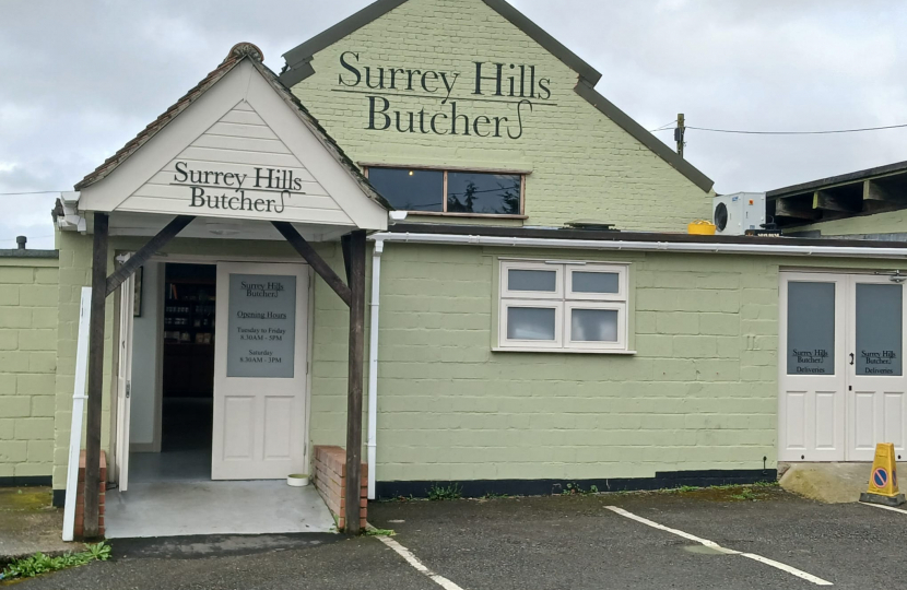 Pictured, Michael Gove MP with Kevin Horn at the Surrey Hills Butchers