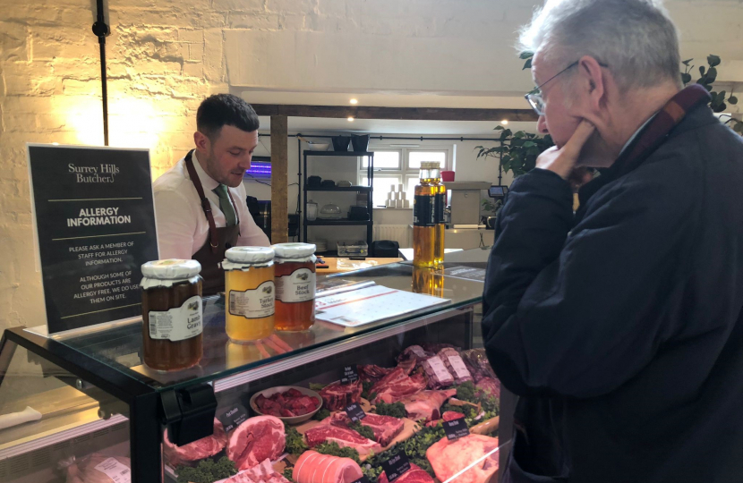 Pictured, Michael Gove MP with Kevin Horn at the Surrey Hills Butchers