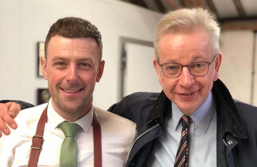 Pictured, Michael Gove MP with Kevin Horn at the Surrey Hills Butchers