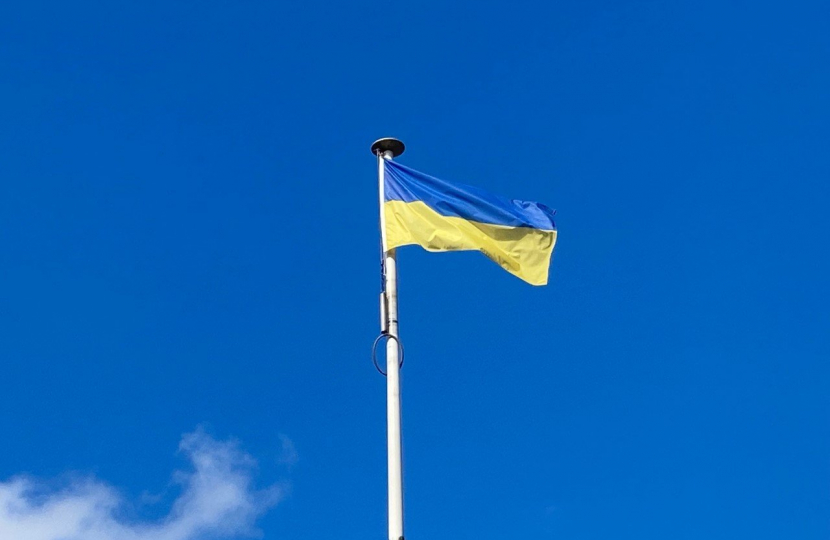 Pictured, the flag raising ceremony at Surrey Heath House to mark Ukrainian Independence Day