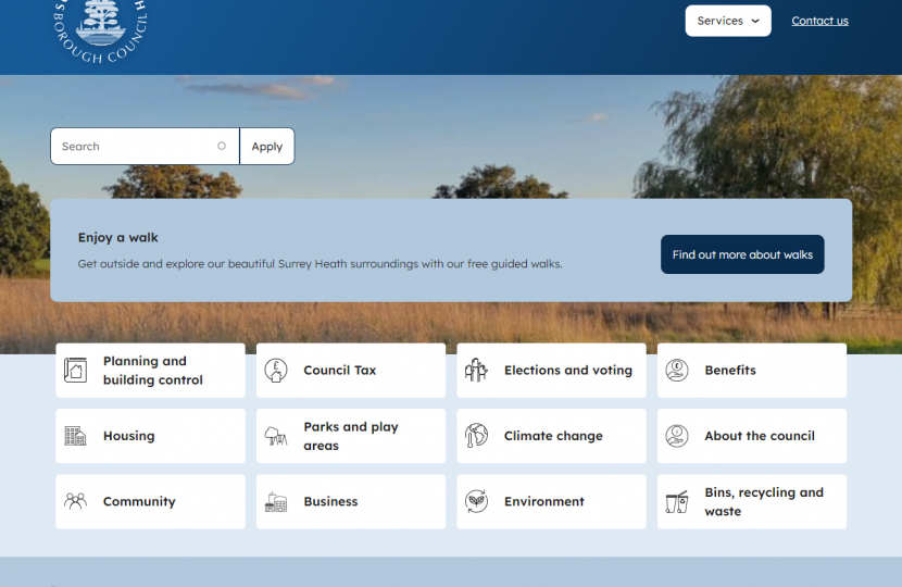 Pictured, Surrey Heath Borough Council's new look website