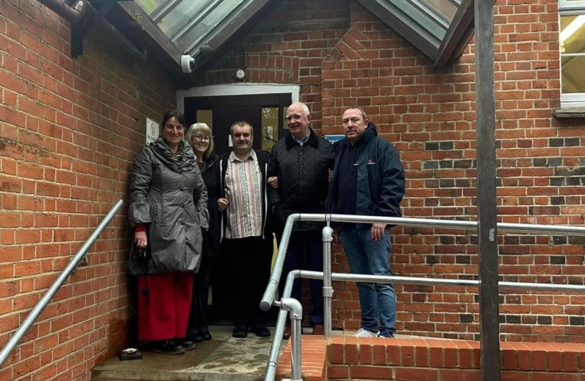 Pictured, Cllrs Mark Gordon, Richard Tear and Valerie White with Headteacher Naomi Ezzard and Ollie Barker 