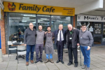 Pictured, Michael Gove MP with Cllrs Lewis Mears, Trefor Hogg and Shaun Garrett, alongside owners of the Family Cafe, Dean Parade