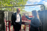 Pictured, Michael Gove MP with Councillor Valerie White at the footbridge