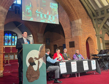 Pictured, Ed McGuinness at the hustings at St. Paul's Church