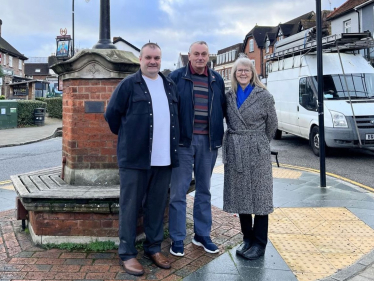 Pictured, Mark, Frank and Valerie in Bagshot High Street