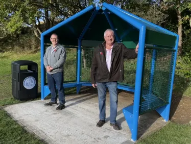 Pictured, Cllr John Tonks and Cllr Nigel Manning at the new shelter on Ash Recreation Ground