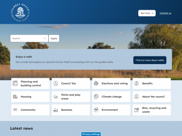 Pictured, Surrey Heath Borough Council's new look website