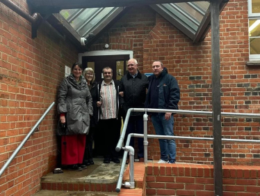 Pictured, Cllrs Mark Gordon, Richard Tear and Valerie White with Headteacher Naomi Ezzard and Ollie Barker 